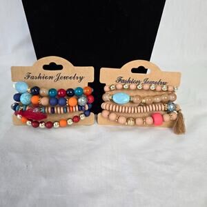 Beaded Stackable Bracelets 2 Sets, 4 Bracelets in Each Set 7" - 7.5"
